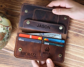 Personalized Long Leather Wallet Men: Phone, Card & Cash, Bifold Checkbook