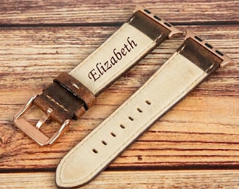Personalized Leather Apple Watch Band, Custom iWatch Strap