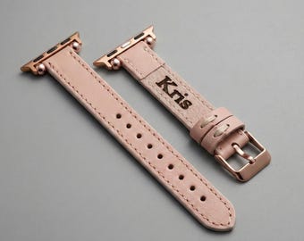 Personalized Leather Apple Watch Band: Slim Beaded Strap women series 11-1