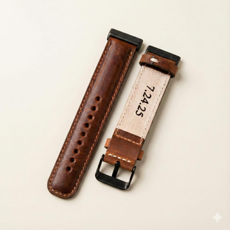 Engraved Leather Fitbit Watch Band, Versa/Sense, Unisex image 4