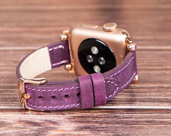 Purple Leather Fitbit Band: Slim Beaded Strap, Versa/Inspire, Engraved Christmas Gift Versa Accessories