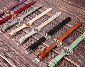 Custom Slim Leather Apple Watch Band Women | Personalized Beaded iWatch Strap