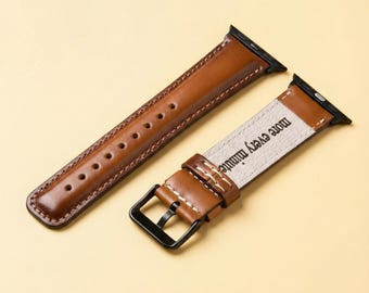Personalized Leather Apple Watch Band, Custom Strap Stainless Steel Buckle