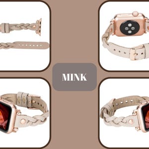 Braided Leather Fitbit Band: Slim Women's Watch Strap, Versa 4 3 2 1 & Inspire 3 2 1 HR Mink