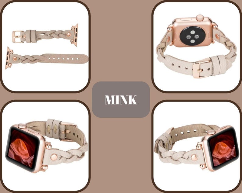 Braided Leather Fitbit Band: Slim Women's Watch Strap, Versa 4 3 2 1 & Inspire 3 2 1 HR Mink