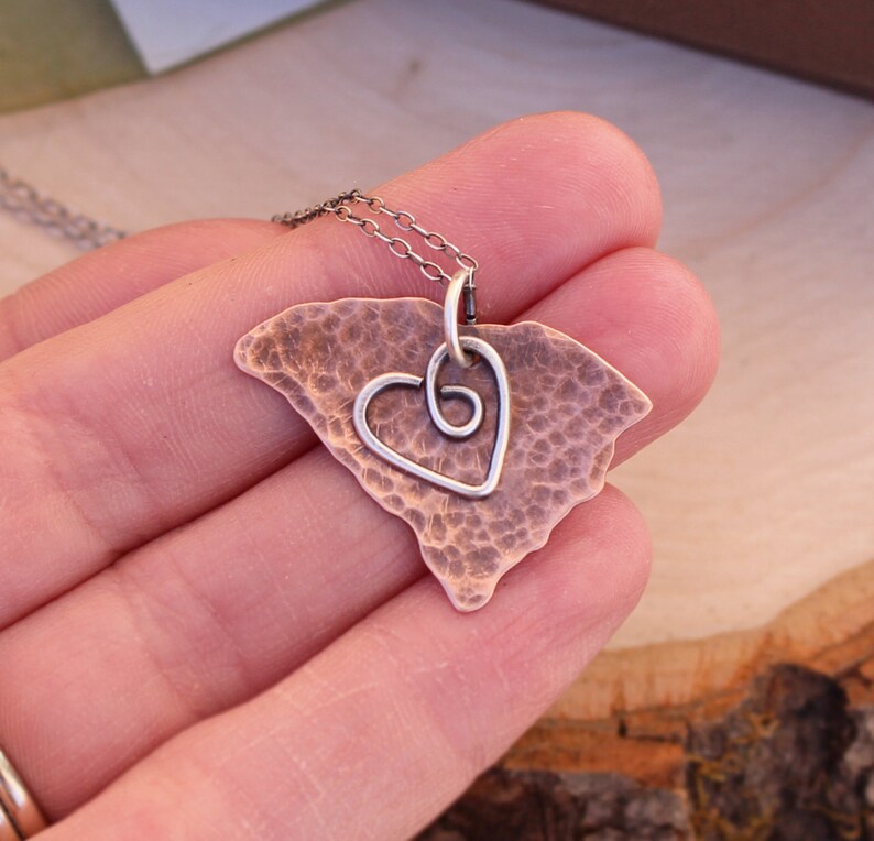 South Carolina Necklace Copper Sterling Silver Sheet Metal Etsy
