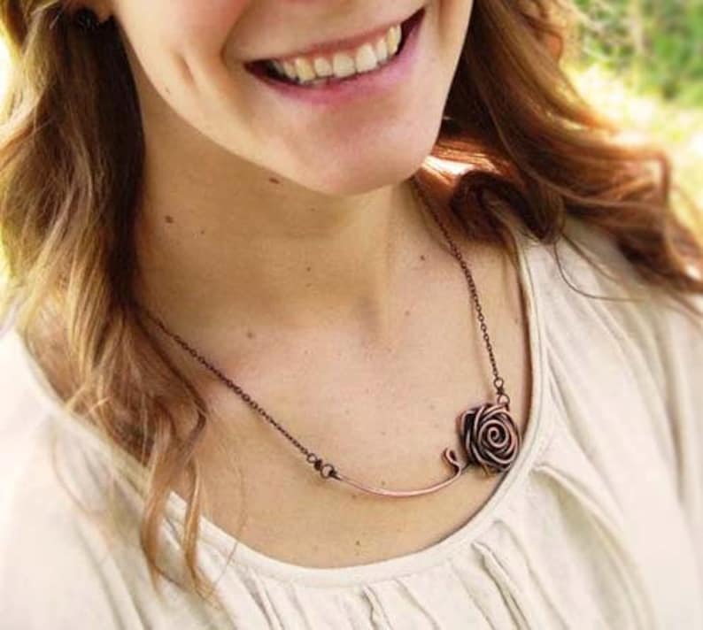 Wire Rose necklace Asymmetrical Oxidized copper Wire Etsy