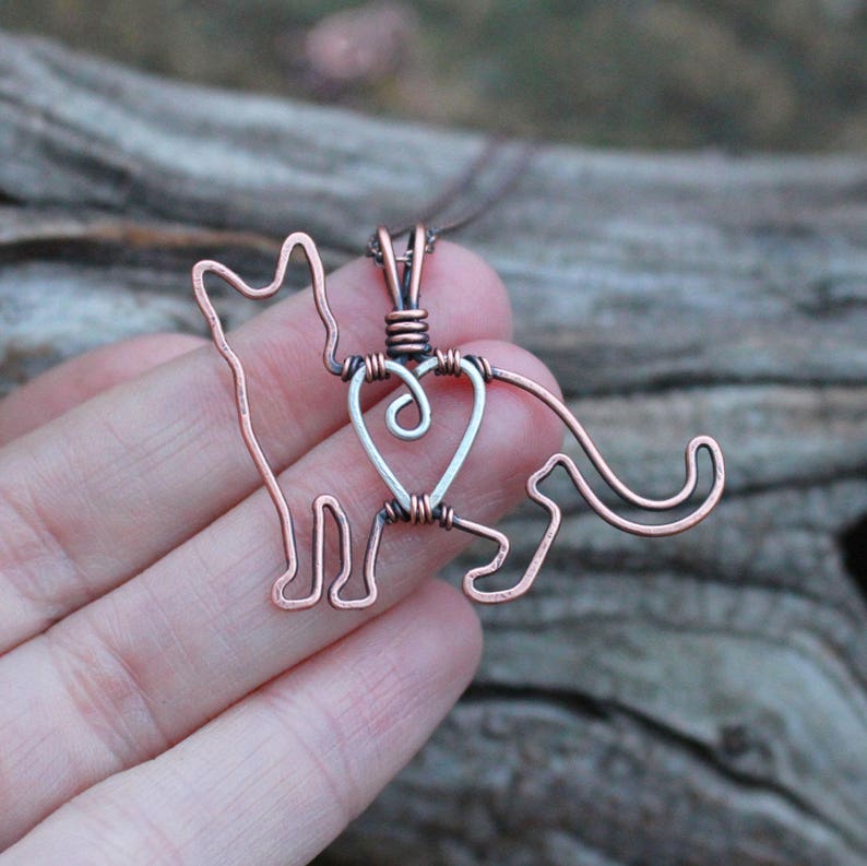 Cat Necklace Kitten Copper Pet Jewelry Sterling Silver Etsy UK