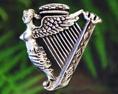 Celtic Irish Harp Pin Celtic Jewelry Irish Jewelry Music Jewelry Handcrafted Jewelry Fine Pewter by Treasure Cast
