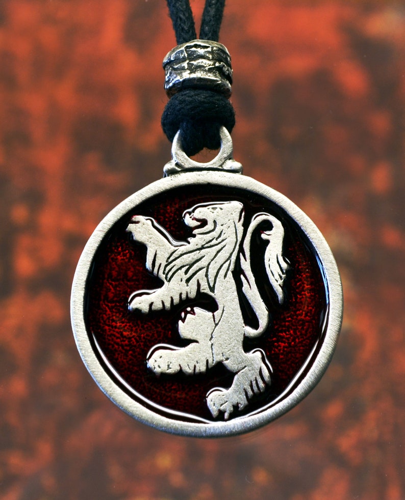 Heraldic Rampant Lion Pewter Jewelry with Your Choice of Color Lion Necklace Pendant Made in USA