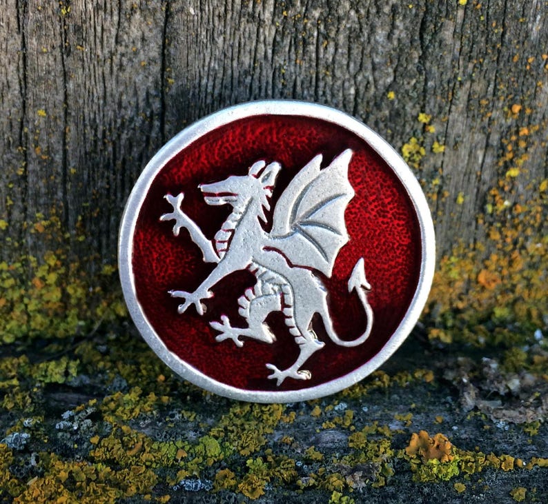 Handcrafted Jewelry by Treasure Cast Pewter Rampant Dragon Pewter Pin Brooch Medieval Jewelry Heraldic Jewelry