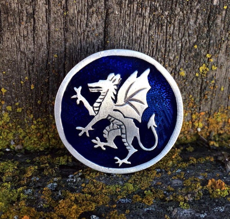 Handcrafted Jewelry by Treasure Cast Pewter Rampant Dragon Pewter Pin Brooch Medieval Jewelry Heraldic Jewelry