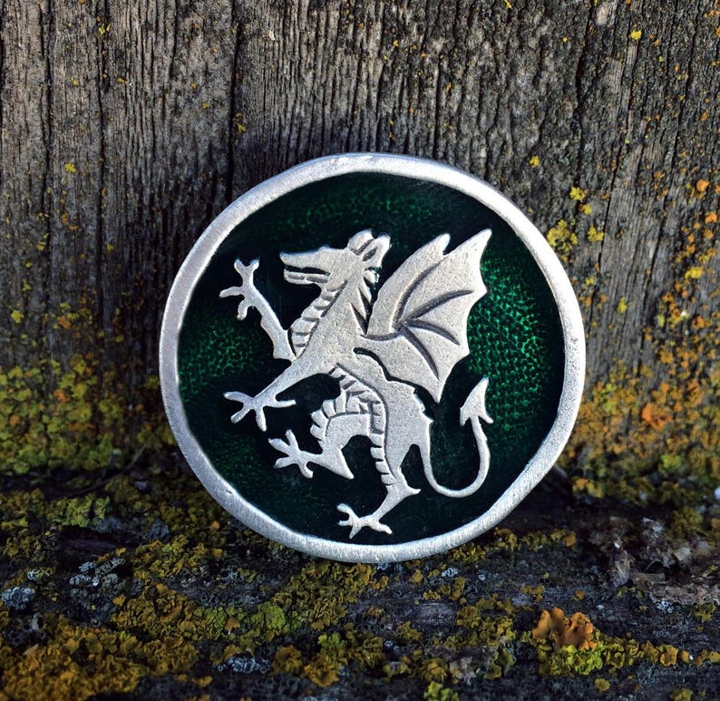 Handcrafted Jewelry by Treasure Cast Pewter Rampant Dragon Pewter Pin Brooch Medieval Jewelry Heraldic Jewelry