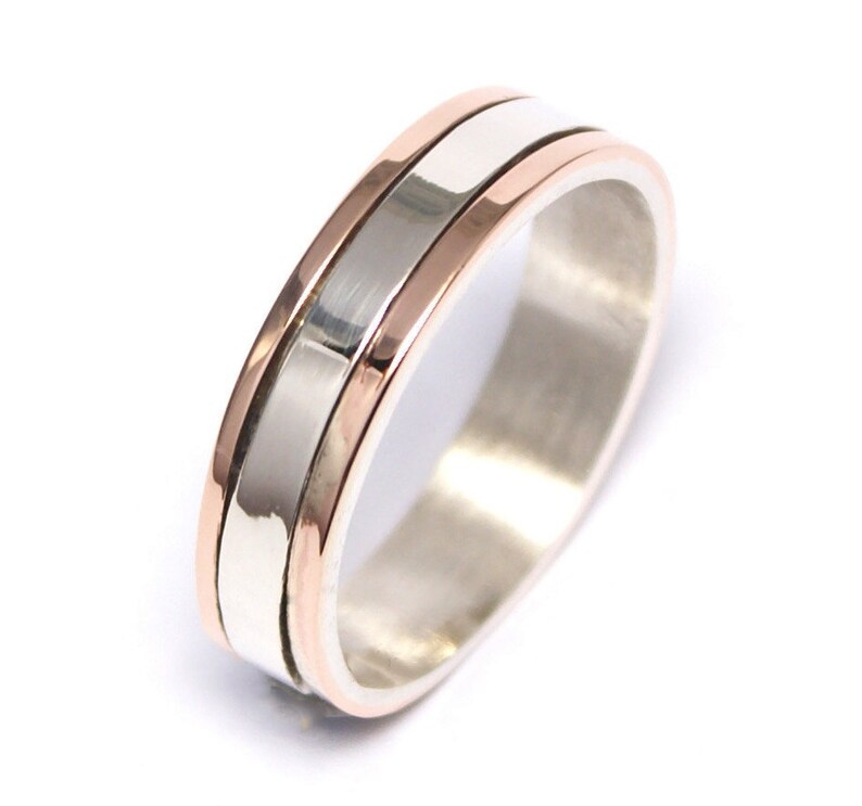 6mm Silver and 9kt Rose Gold Mens Wedding Ring