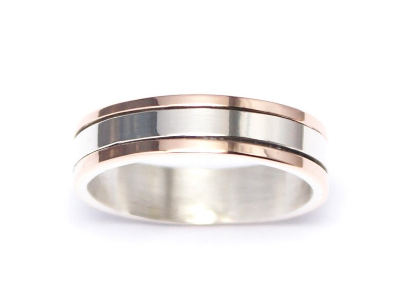 6mm Silver and 9kt Rose Gold Mens Wedding Ring