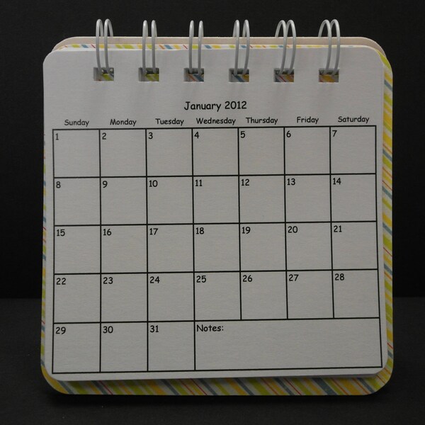 SALE - 2012 Mini Desk Calendar Cool BLUE YELLOW Stripes