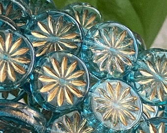 Czech Glass Beads - Floral Beads - Flower Beads - Czech Beads -Aster Beads - Coin Beads - 12mm - 15 pcs