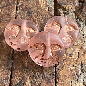 Moon Face Beads - Czech Glass Beads - Face Beads - Coin Beads - Moon Beads - Celestial Beads - 13mm - 6 pcs