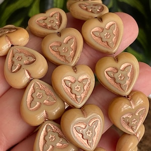 Heart Glass Beads - Heart Beads - Czech Glass Beads - Czech Beads - Czech Heart Beads - 16mm - 4 pcs