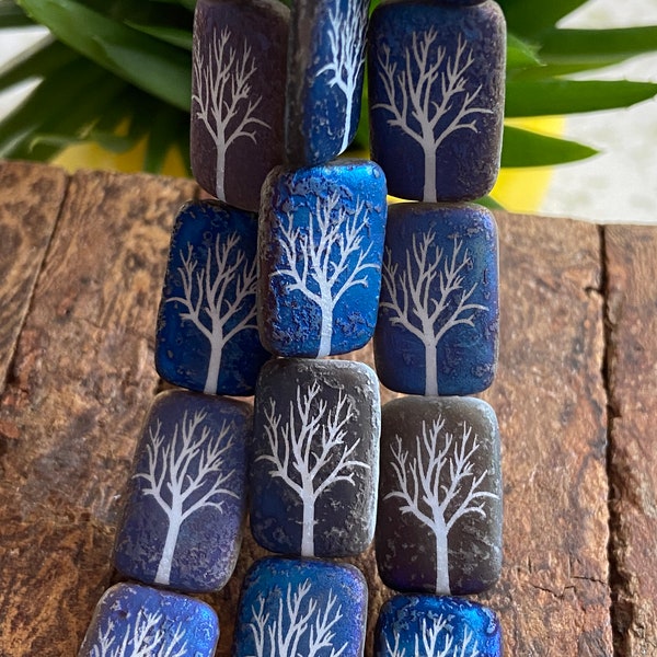 Tree Glass Beads - Tree of Life Beads - Czech Glass Beads - Laser Etched Beads - 19x12mm - 6 pcs