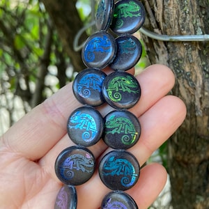 Czech Glass Beads - Coin Beads - Chameleon Beads - Laser Beads - New Czech Beads - Tattoo Beads - 17mm - 8pcs