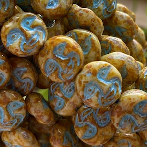 Moon Face Beads - Czech Glass Beads - Face Beads - Coin Beads - Moon Beads - Celestial Beads - 13mm - 6 pcs
