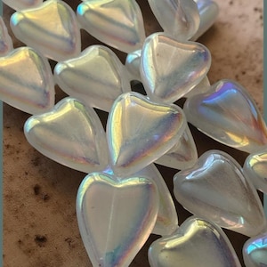 Heart Glass Beads - Heart Beads - Czech Glass Beads - Czech Beads - Czech Heart Beads - 13x16mm - 6 pcs