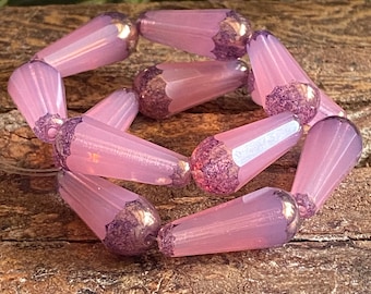 Drop beads - Czech glass beads - Teardrop beads - Pink teardrop - Tear drop beads - Picasso beads - 6 pcs