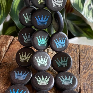 Czech Glass Beads - Czech Beads - Coin Beads - Crown Beads - Laser Etched Beads - Tattoo Beads - 17mm - 8pcs