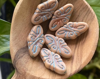 Czech Glass Beads - Glass Beads - Diamond Beads - Arabesque Design Beads - Large Beads - 19x10mm - 12 pcs