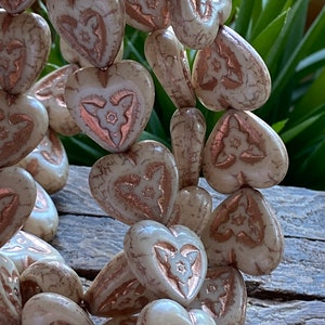 Heart Glass Beads - Heart Beads - Czech Glass Beads - Czech Beads - Czech Heart Beads - 16mm - 4 pcs