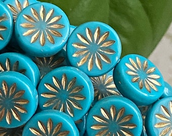 Czech Glass Beads - Floral Beads - Flower Beads - Czech Beads -Aster Beads - Coin Beads - 12mm - 15 pcs