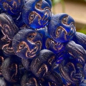Moon Face Beads - Czech Glass Beads - Face Beads - Coin Beads - Moon Beads - Celestial Beads - 13mm - 6 pcs