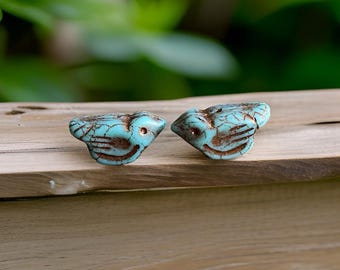 Bird Beads - Czech Beads - Czech Glass Beads - Animal Beads - Bird Pendant - Czech Glass Bird - Czech Beads - Glass Bird Beads 11x22mm -6pcs