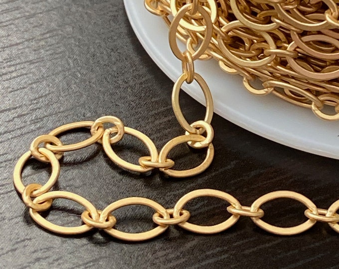 Matt Gold Chain Flat Oval Metal Chain - Matte Gold Chain - Gold Chain - Chain - Etsy