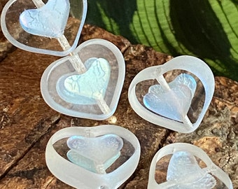 Heart Glass Beads - Heart Beads - Czech Glass Beads - Czech Beads - Czech Heart Beads - 14x12mm - 6 pcs