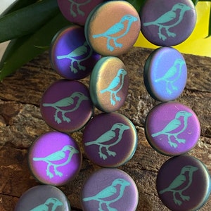 Czech Glass Beads - Czech Beads - Coin Beads - Bird Beads - Laser Bird Beads - New Czech Beads - Tattoo Beads - 16mm - 8pcs