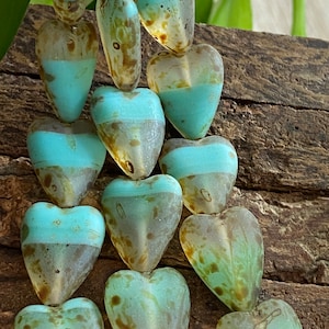 Heart Glass Beads - Heart Beads - Czech Glass Beads - Czech Beads - Czech Heart Beads - 13x16mm - 6 pcs