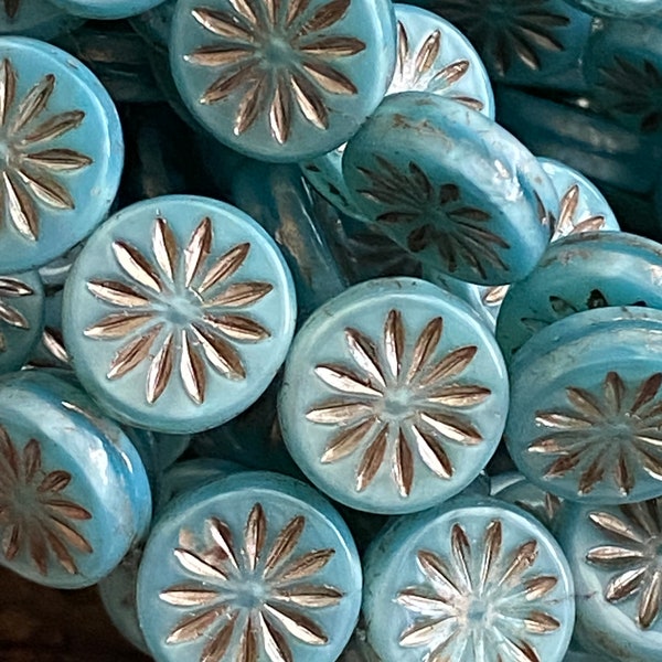 Czech Glass Beads - Floral Beads - Flower Beads - Czech Beads -Aster Beads - Coin Beads - 12mm - 15 pcs