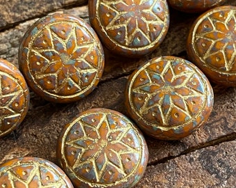 Czech Glass Beads - Czech Beads - Coin Beads - Ishstar Beads - Lentil Beads - Star Beads 13mm - 6pcs