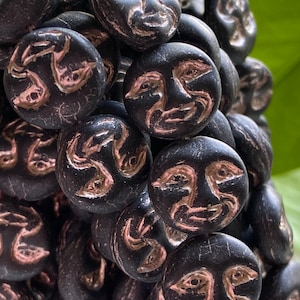 Moon Face Beads - Czech Glass Beads - Face Beads - Coin Beads - Moon Beads - Celestial Beads - 13mm - 6 pcs