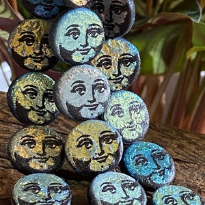 Czech Glass Beads - Czech Beads - Coin Beads - Moon Beads - Laser Etched Beads - Tattoo Beads - 14mm - 8pcs