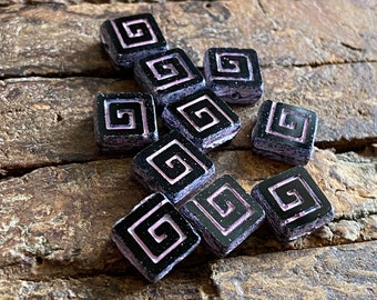 Czech Glass Beads - Square Beads - Glass Beads - Celtic Beads - New Beads - 9mm - 10pcs