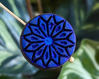 Czech Glass Beads - Flower Beads - Focal Beads - Star Flower Bead - Coin Beads - 18mm - 6 pcs