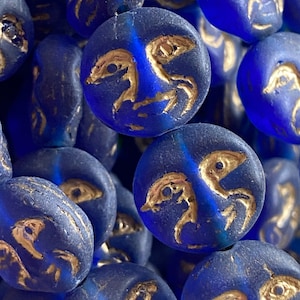 Moon Face Beads - Czech Glass Beads - Face Beads - Coin Beads - Moon Beads - Celestial Beads - 13mm - 6 pcs