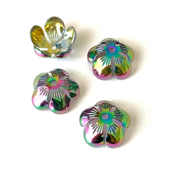 Rainbow Flower Bead Cap - Flower Bead Caps - Bead Caps - Flower Caps - 13.5x6mm