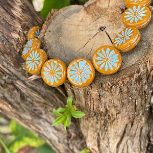 Czech Glass Beads - Floral Beads - Flower Beads - Czech Beads -Aster Beads - Coin Beads - 12mm - 15 pcs