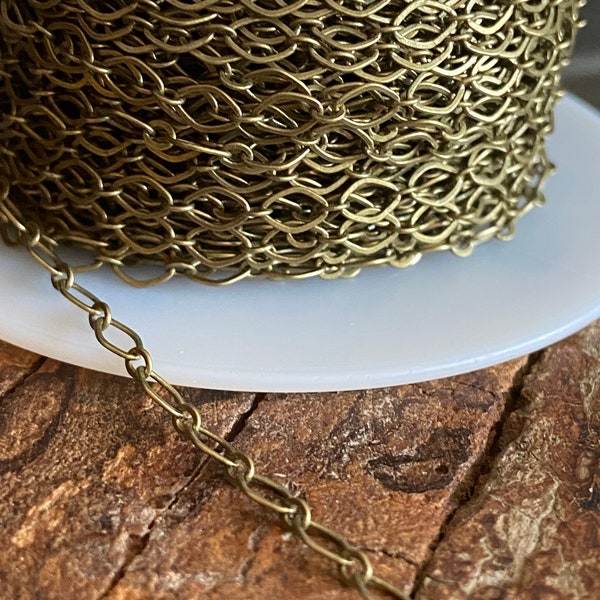 Flat Oval Metal Chain - Antique Brass Chain - Brass Chain - Ox Brass Chain - Antiqued Brass Chain