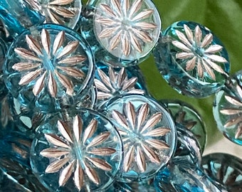 Czech Glass Beads - Floral Beads - Flower Beads - Czech Beads -Aster Beads - Coin Beads - 12mm - 15 pcs