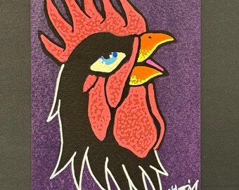 Rooster Art • 4x6 Acrylic Painting • Bold Farm Animal Art • Graphic Rooster Decor • Mini Original Artwork • Randall Scott Studios